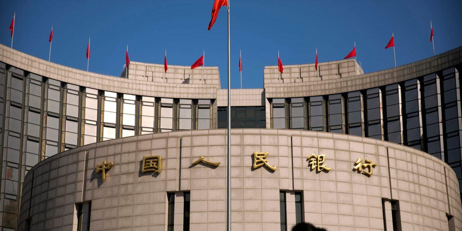 Kinas centralbank sänker kapitalkraven för att stimulera kinesisk tillväxt. Arkivbild.