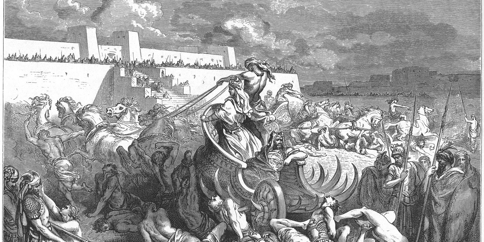 Ammoniterna väckte kung Davids vrede. Det fick de ångra. Illustration från Dorés bibel.