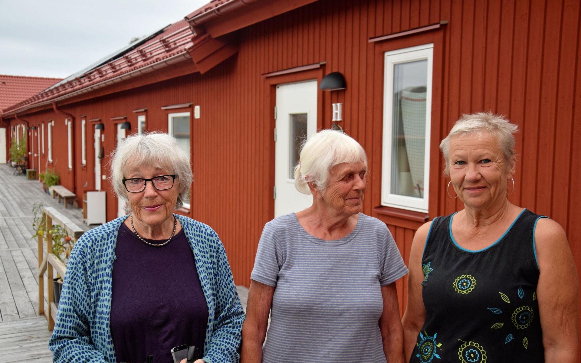 Elsa Agelii, Kerstin Holmer och Gunilla Rahm har aldrig ångrat att de vågade satsa på den kooperativa hyresrättsidén i Gerlesborg – Den enda nackdelen jag kan komma på här är de dåliga busstiderna, säger Kerstin Holmer.