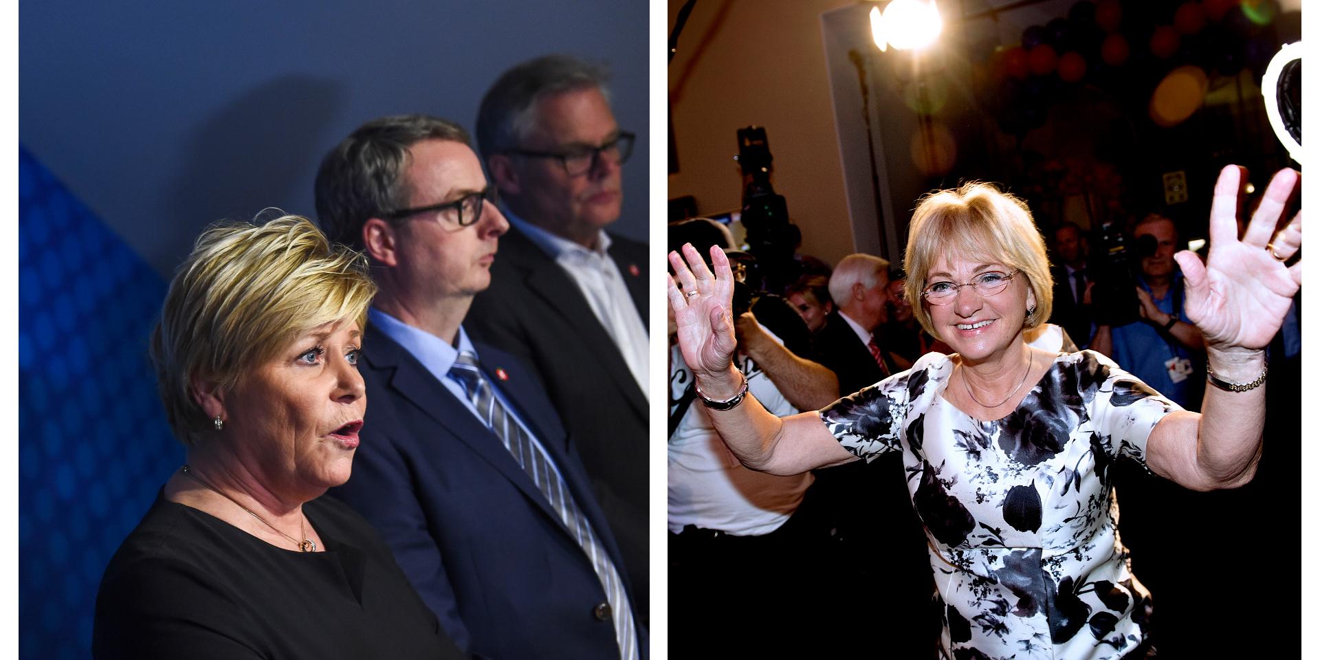 Siv Jensen (FrP) fick bli finansminister (fast häromdagen avgick hon) och Pia Kiersgaard (DF) blev talman. 