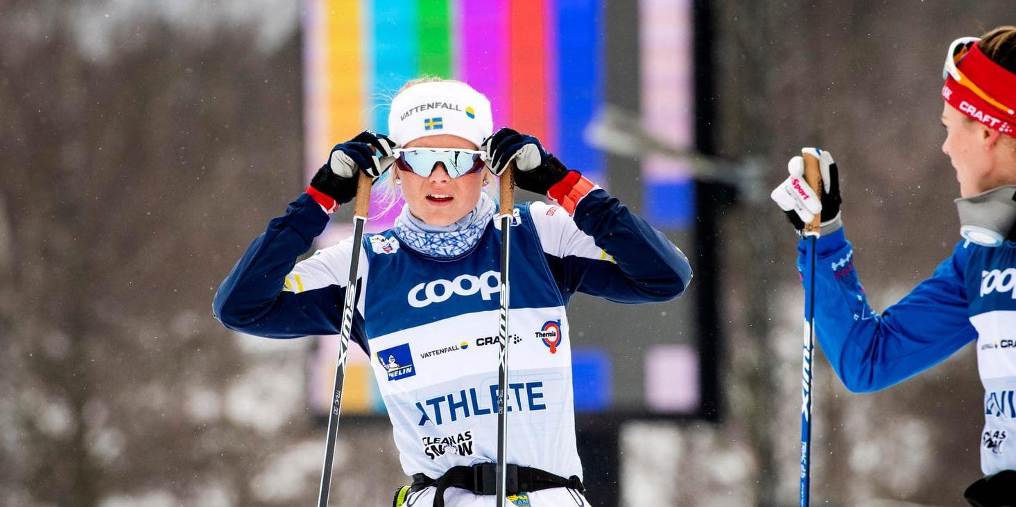 Maja Dahlqvist på fredagens träning inför världscuptävlingen i Falun.