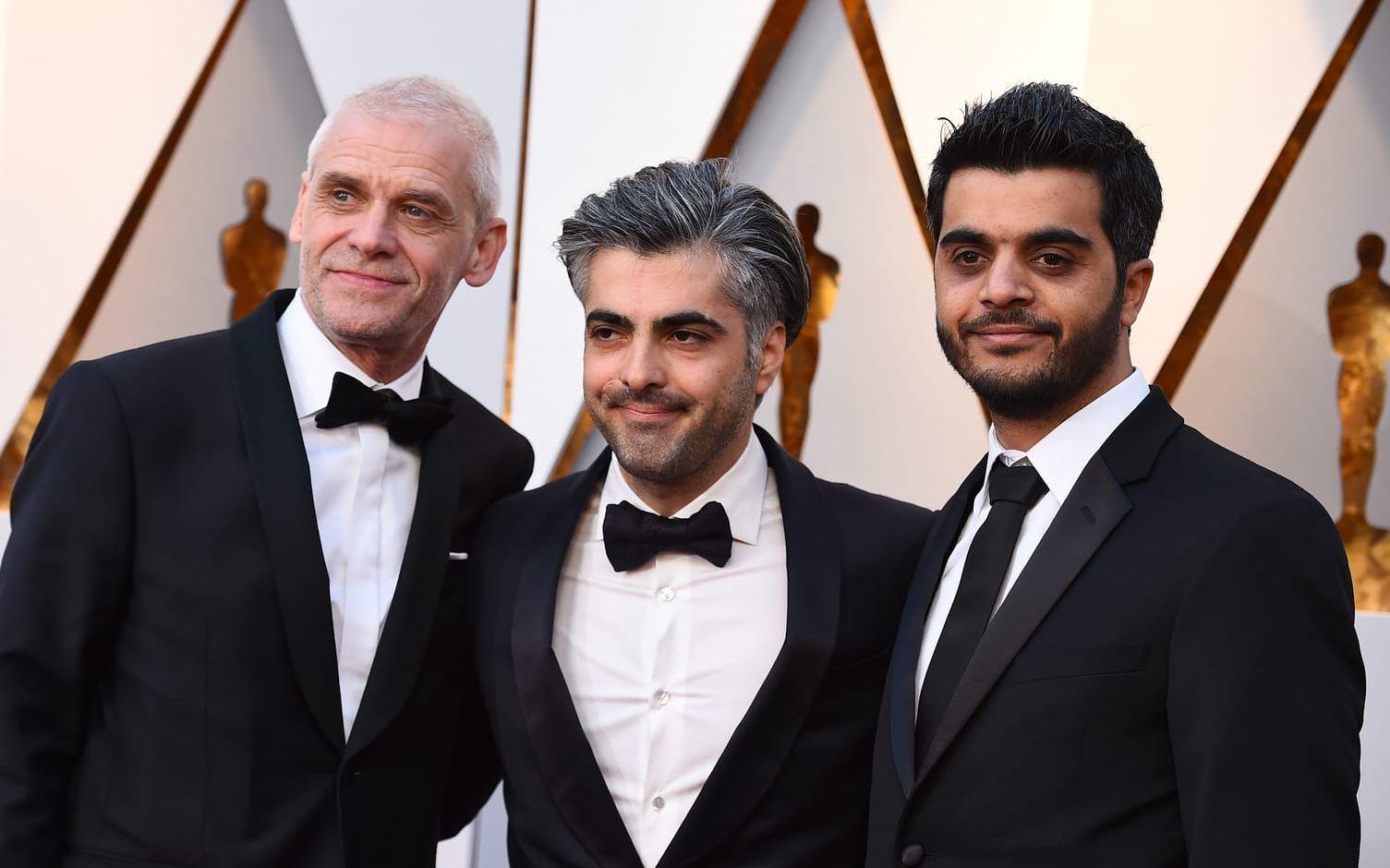 Soren Steen Jespersen, Feras Fayyad, och Kareem Abeed anländer till Oscarsgalan. 